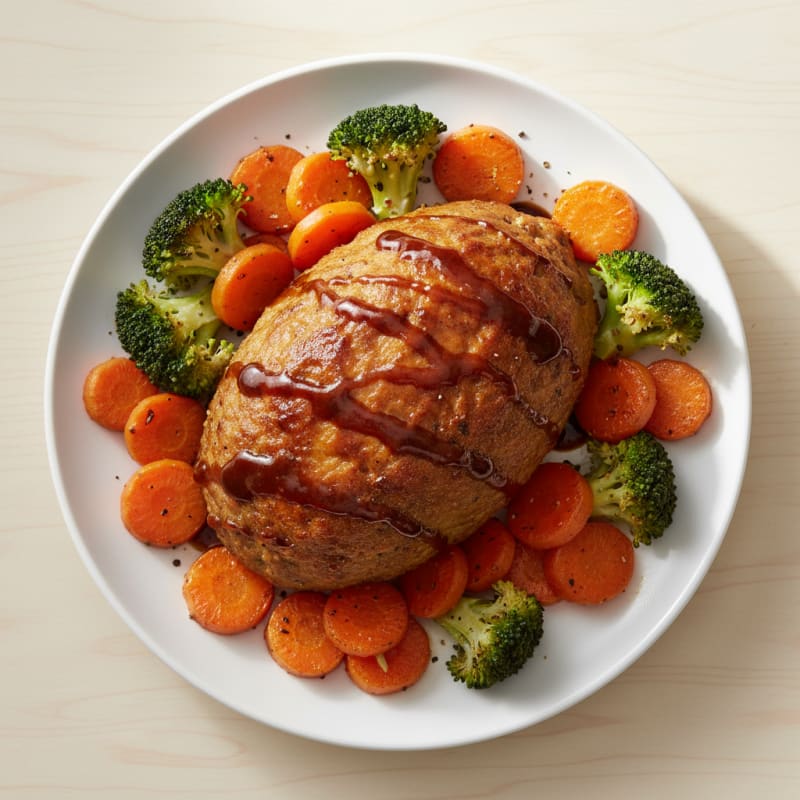 Caramelized Glazed Meatloaf with Roasted Vegetables