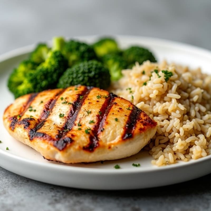 Grilled Chicken Breast with Wild Rice and Steamed Broccoli