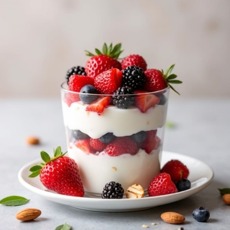 Greek Yogurt Protein Parfait with Mixed Berries and Almonds