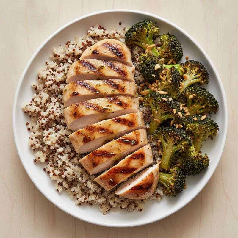 Grilled Chicken Breast with Quinoa and Roasted Broccoli