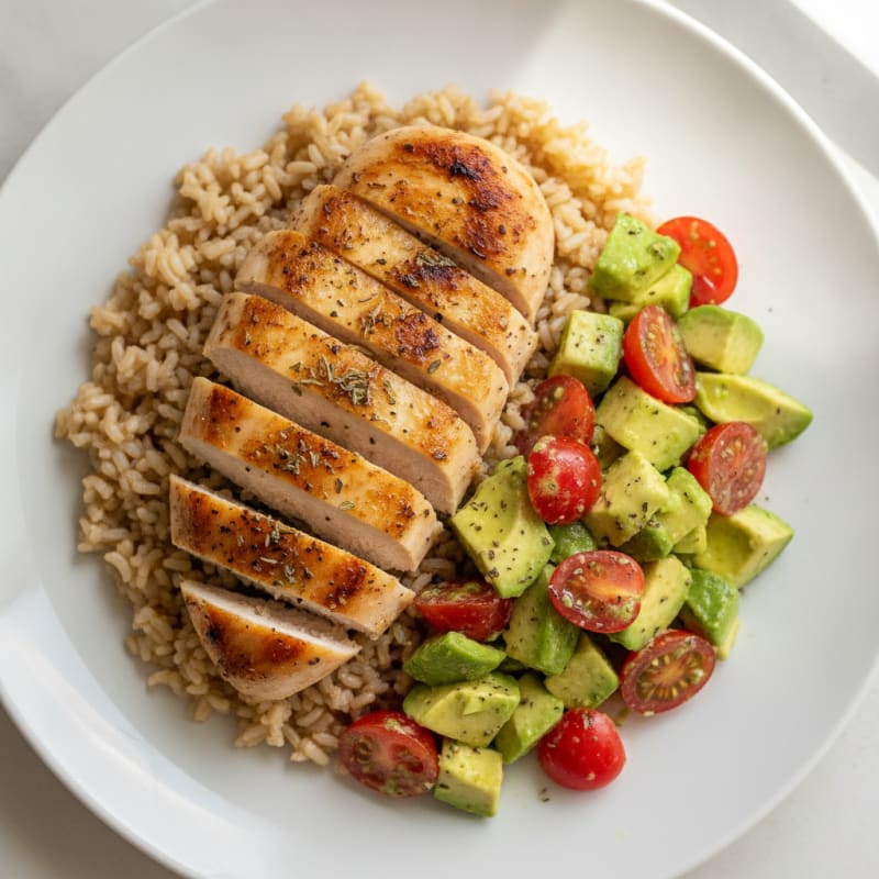 Grilled Chicken Breast with Avocado Tomato Salad