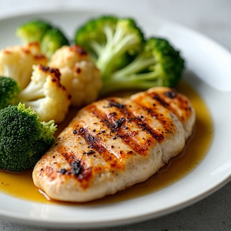 Grilled Chicken Breast with Roasted Broccoli and Cauliflower