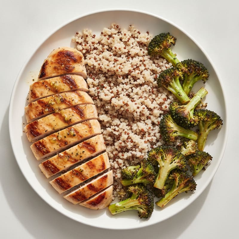 Grilled Chicken Breast with Quinoa and Roasted Broccoli