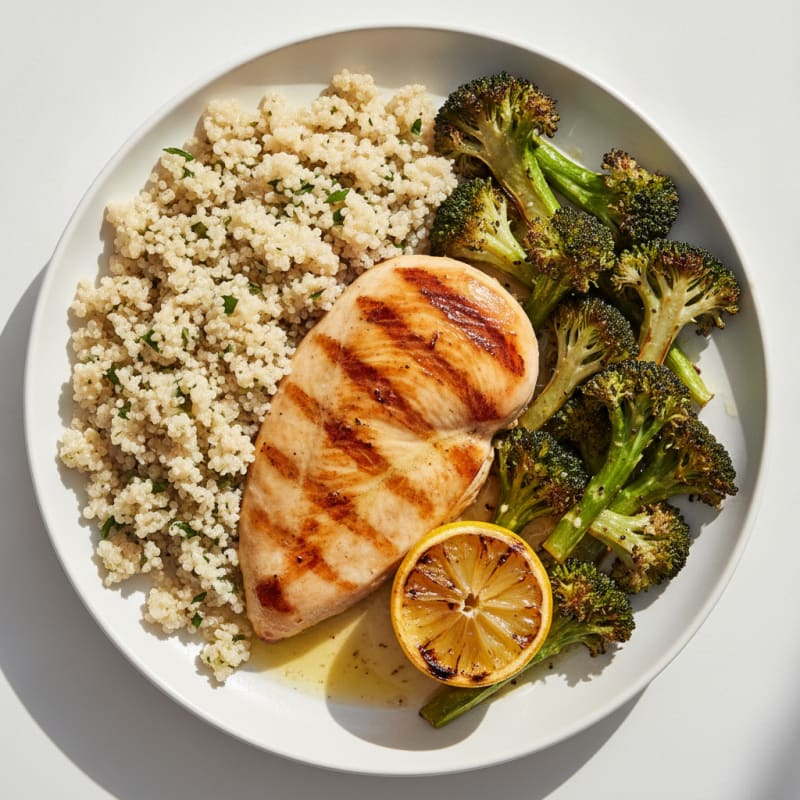 Grilled Chicken Breast with Roasted Broccoli and Quinoa