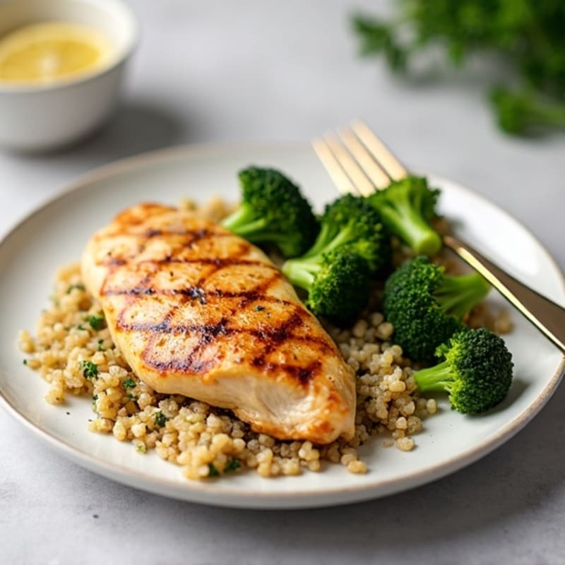 Grilled Chicken Breast with Roasted Broccoli and Quinoa