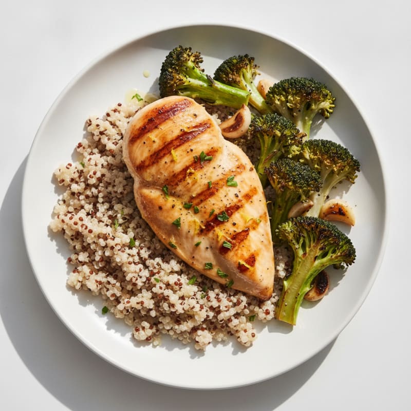 Grilled Chicken Breast with Quinoa and Roasted Broccoli