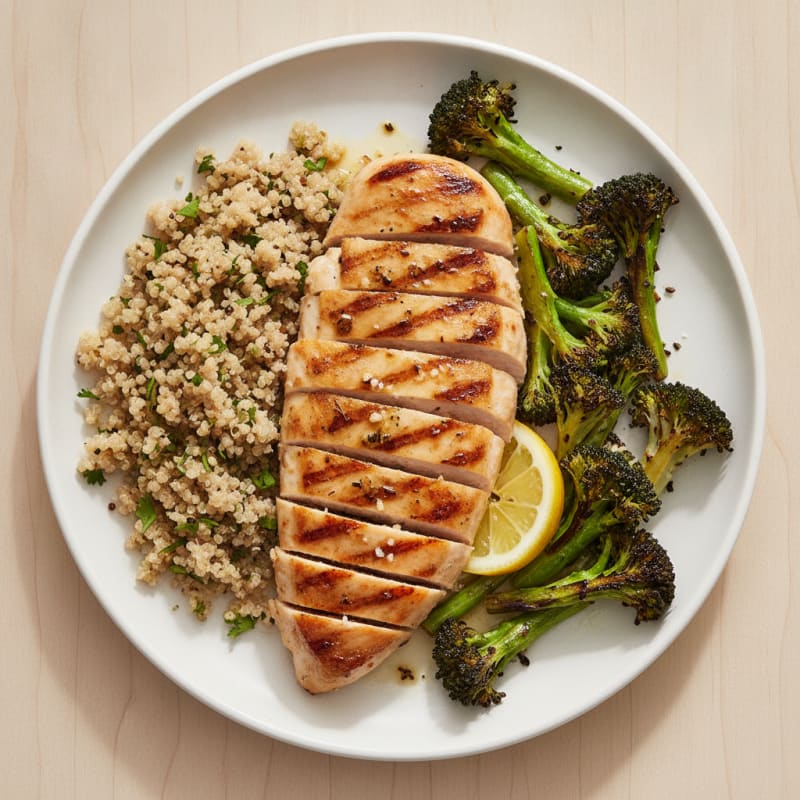 Grilled Chicken Breast with Quinoa and Roasted Broccoli