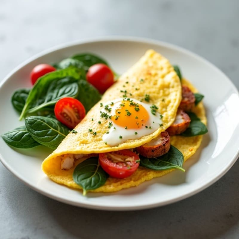 Egg White Omelet with Turkey, Spinach and Roasted Sweet Potato