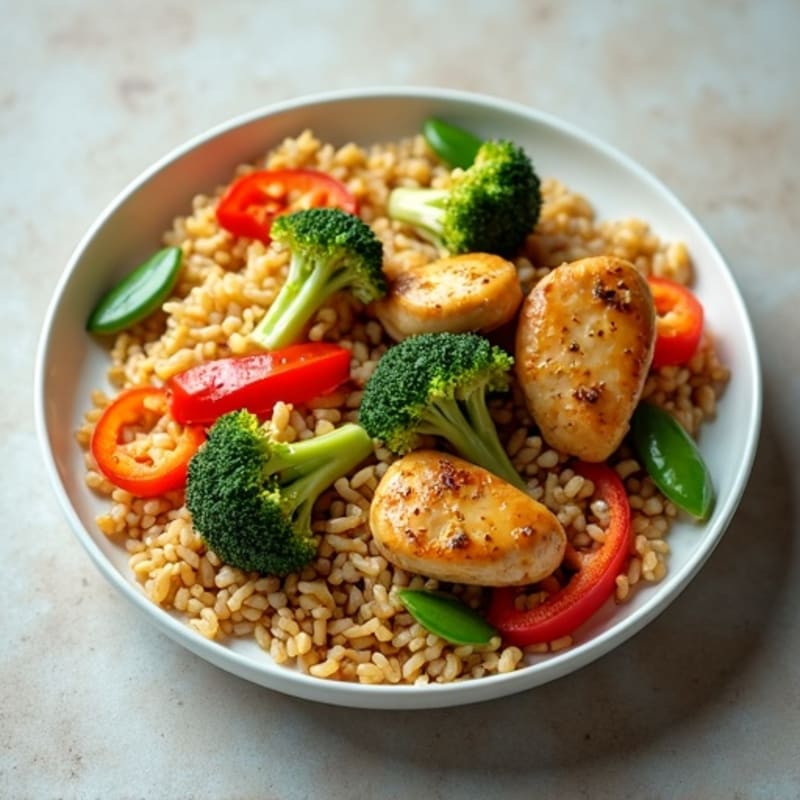 Lean Chicken and Fresh Vegetable Brown Rice Stir-Fry