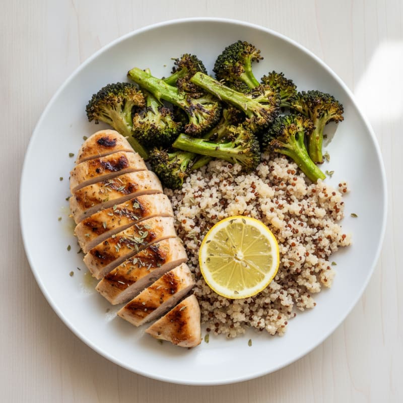 Grilled Chicken Breast with Quinoa and Roasted Broccoli