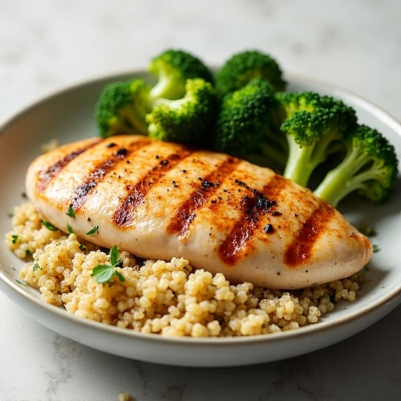 Grilled Chicken Breast with Roasted Broccoli and Quinoa