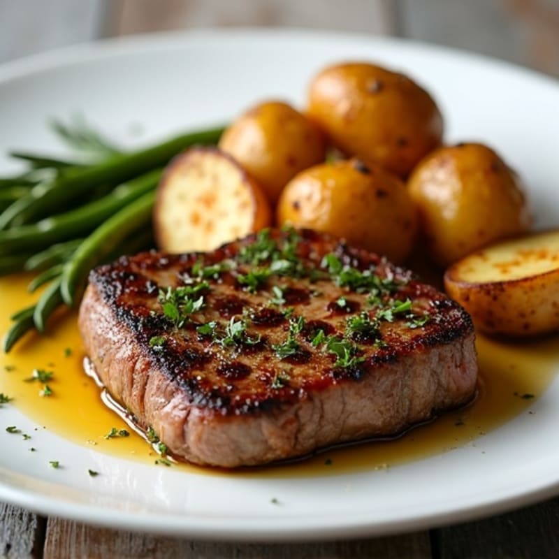 Garlic Herb Pan-Seared Steak with Crispy Roasted Potatoes