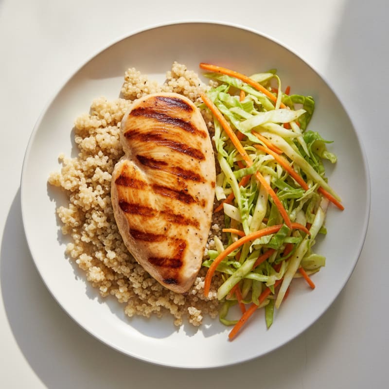 Grilled Chicken Breast with Crunchy Slaw and Quinoa