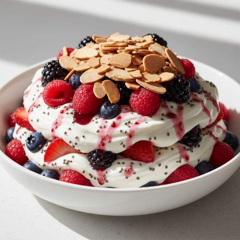 Greek Yogurt Protein Parfait with Mixed Berries and Almonds