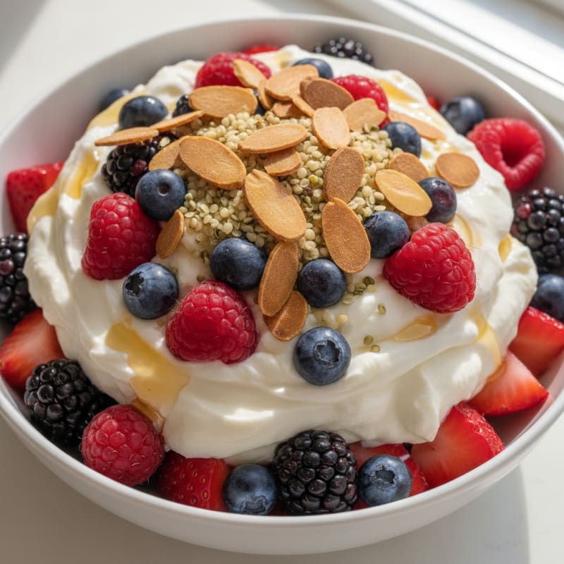 Greek Yogurt Protein Parfait with Mixed Berries and Almonds