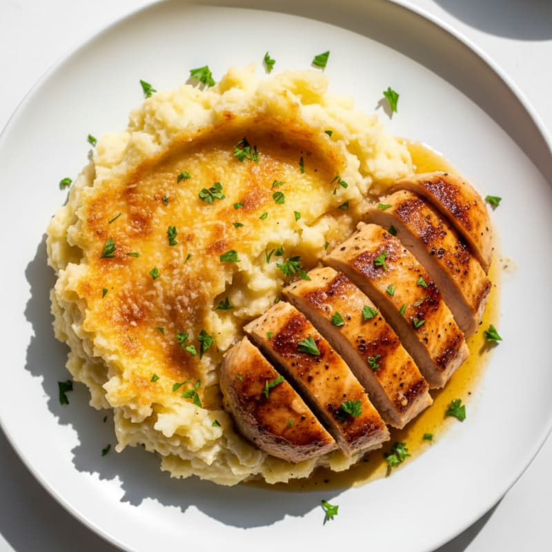 Buttery Garlic Parmesan Mashed Potatoes with Herb-Roasted Chicken
