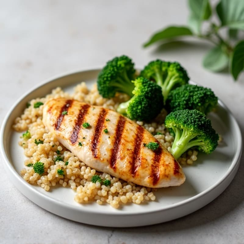 Grilled Chicken Breast with Quinoa and Steamed Broccoli