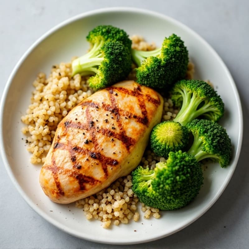 Grilled Chicken Breast with Roasted Broccoli and Quinoa