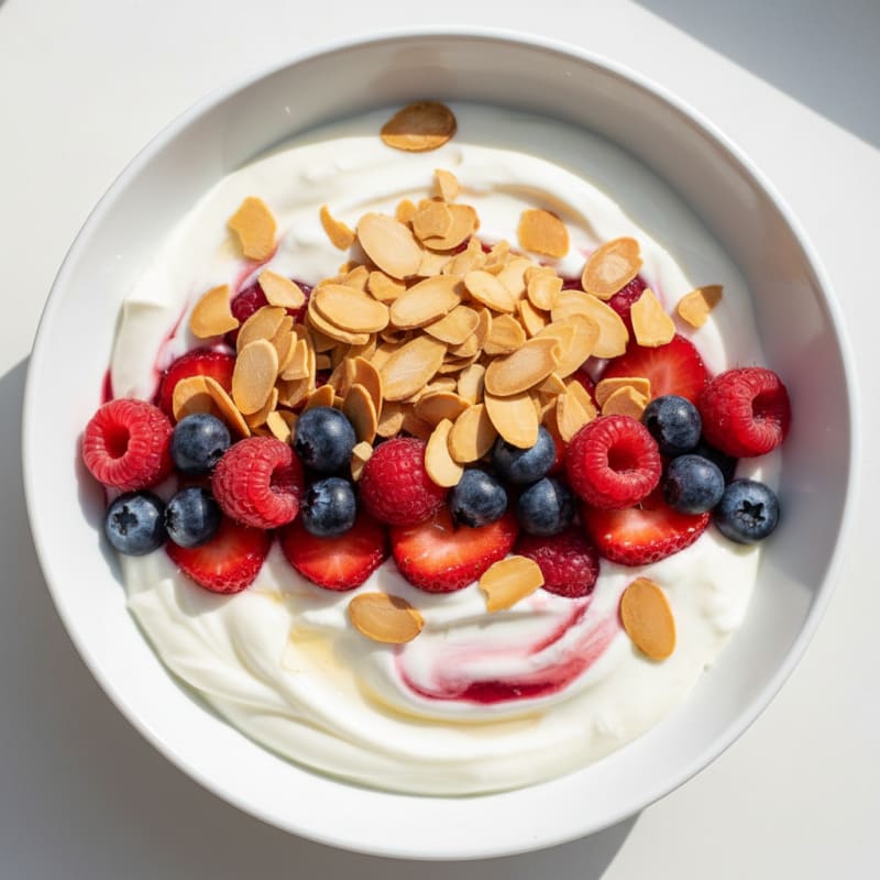 Greek Yogurt Protein Parfait with Mixed Berries and Almonds