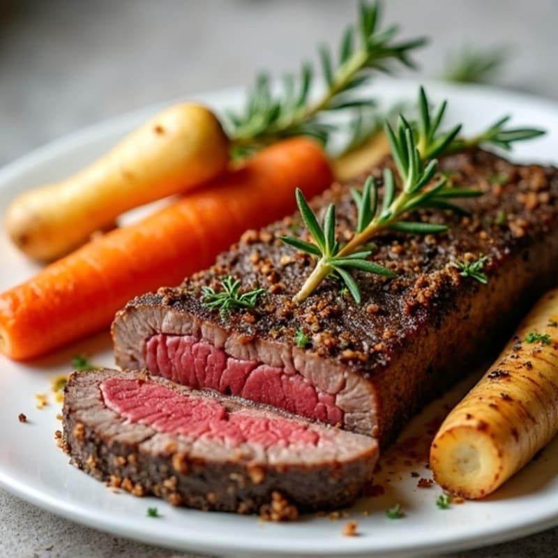 Herb-Crusted Beef with Roasted Root Vegetables