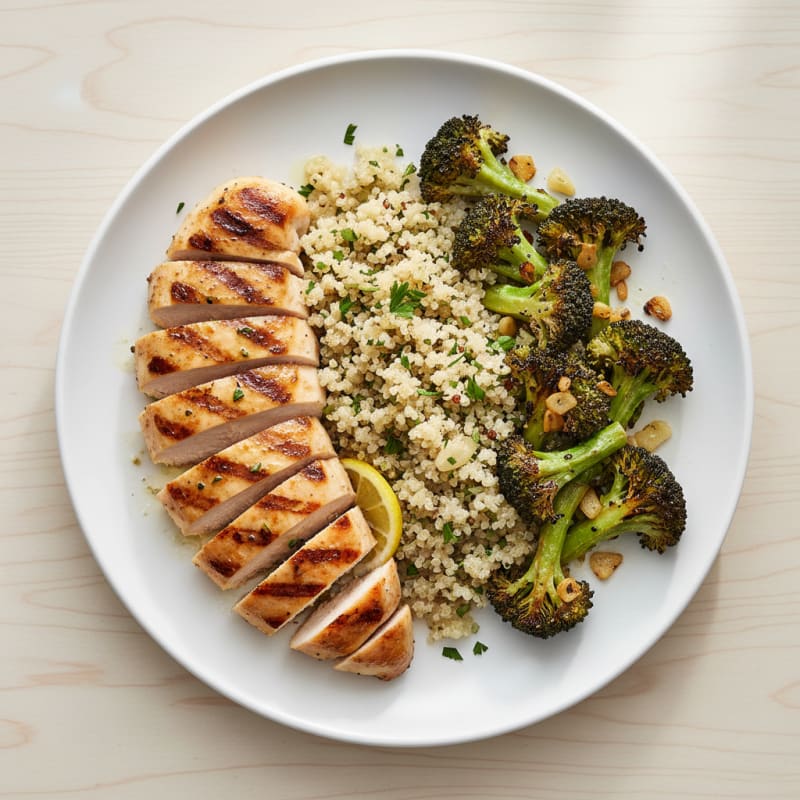 Grilled Chicken Breast with Quinoa and Roasted Broccoli