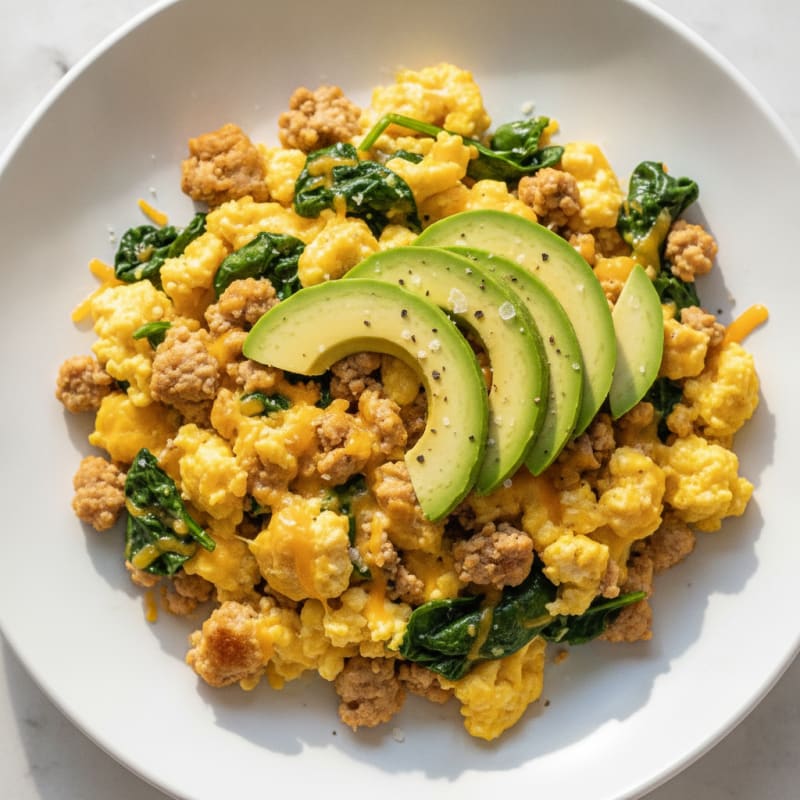 Cheesy Egg and Avocado Scramble