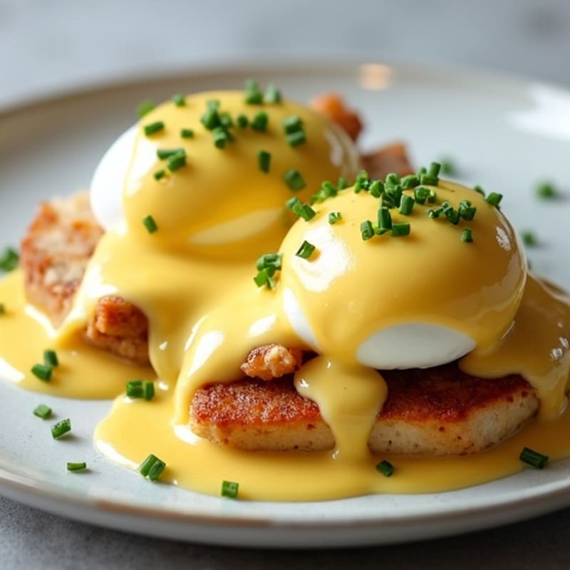 Herb-Poached Eggs with Hollandaise over Turkey
