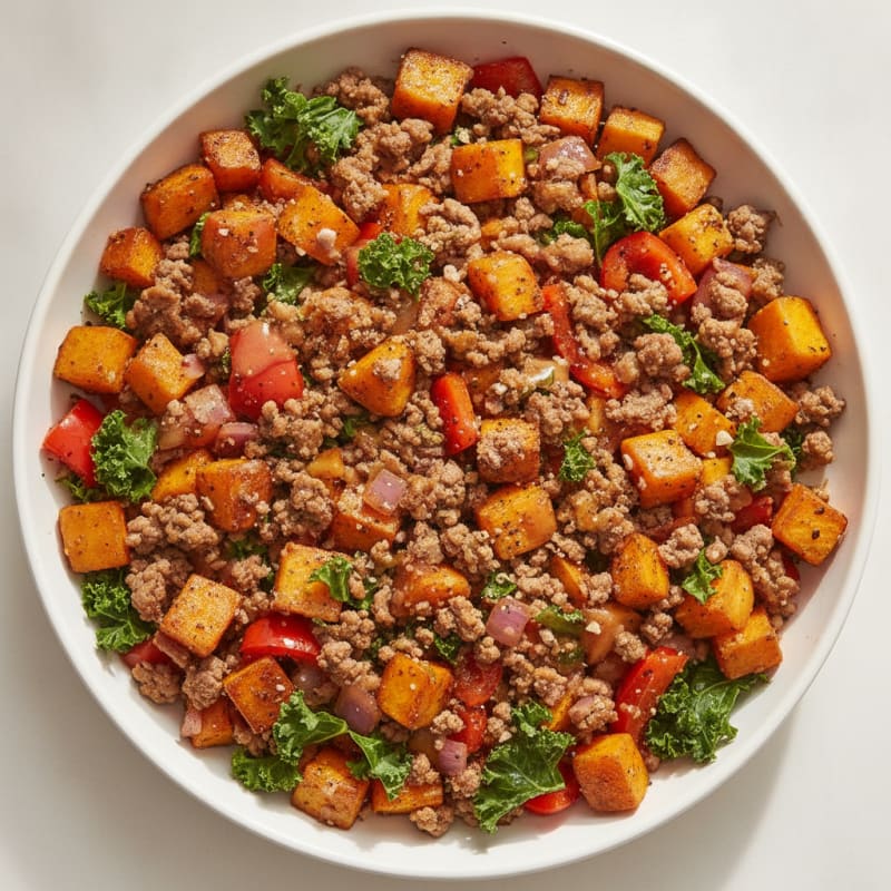 Savory Ground Beef and Sweet Potato Hash