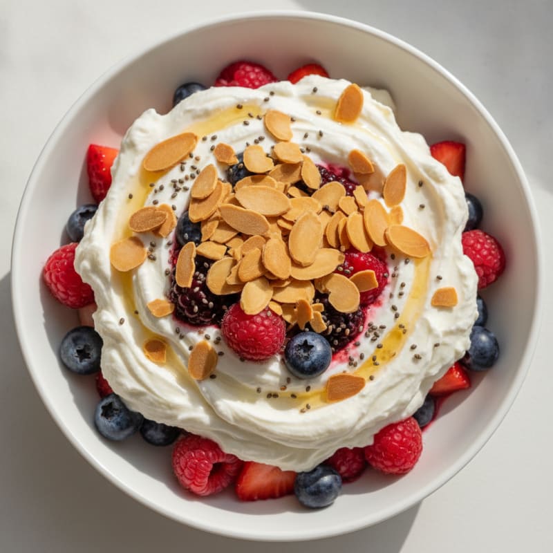 Greek Yogurt Protein Parfait with Mixed Berries and Almonds