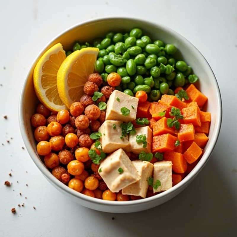 Roasted Sweet Potato and Crispy Chickpea Bowl with Creamy Tahini Dressing