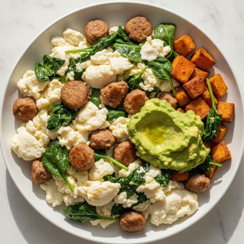 Egg White and Turkey Sausage Scramble with Spinach