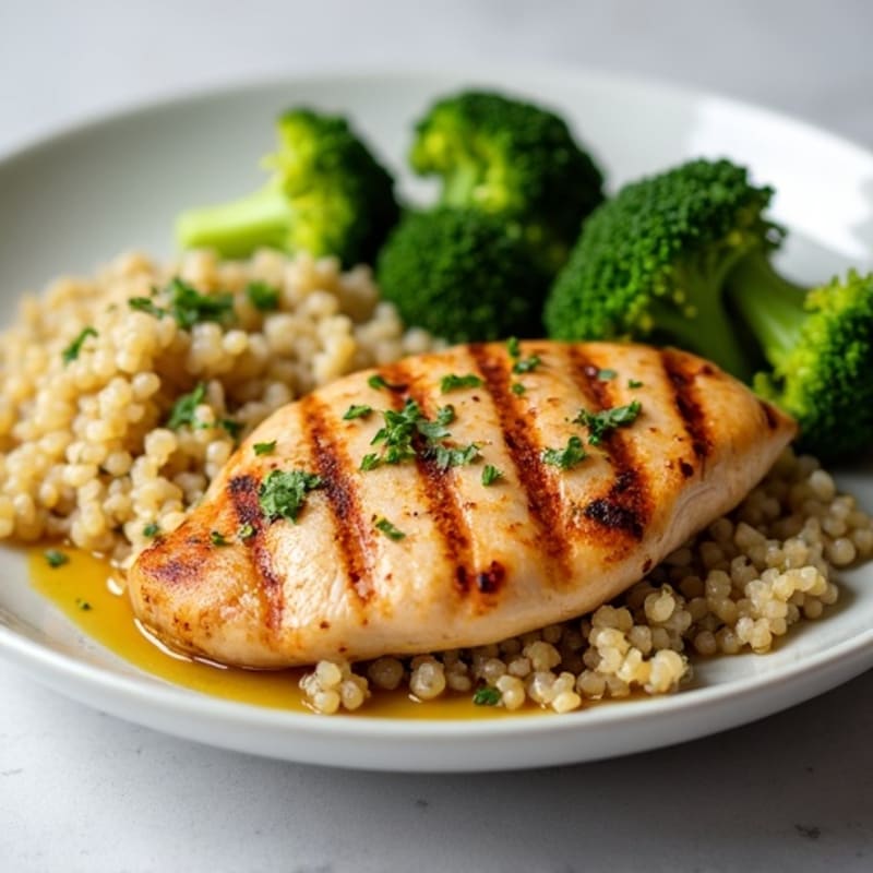 Grilled Chicken Breast with Quinoa and Roasted Broccoli
