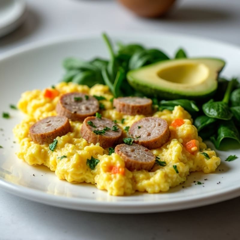 Egg White and Spinach Scramble with Turkey Sausage