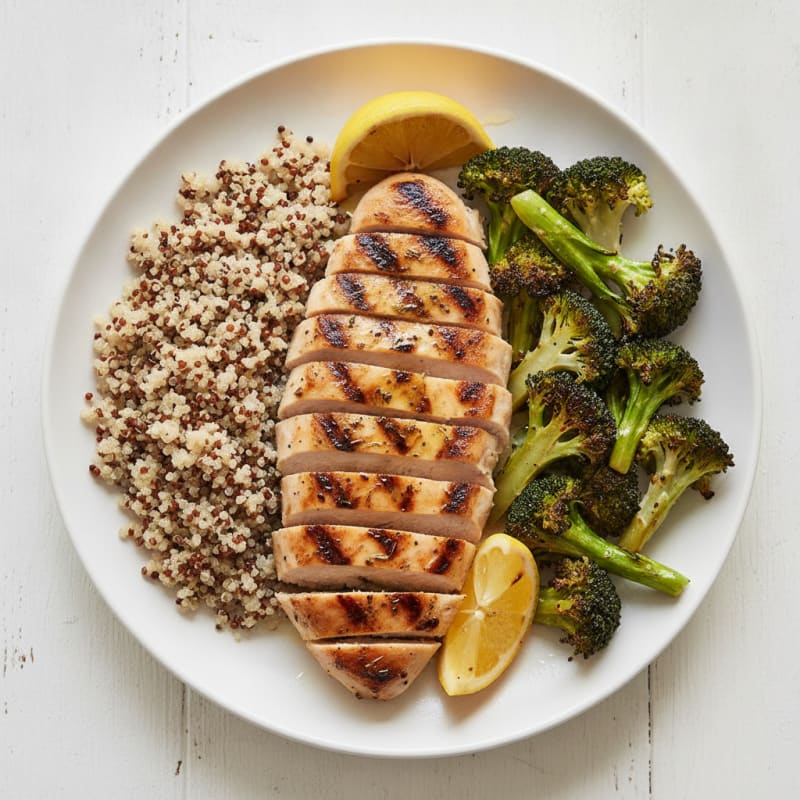 Grilled Chicken Breast with Roasted Broccoli and Quinoa