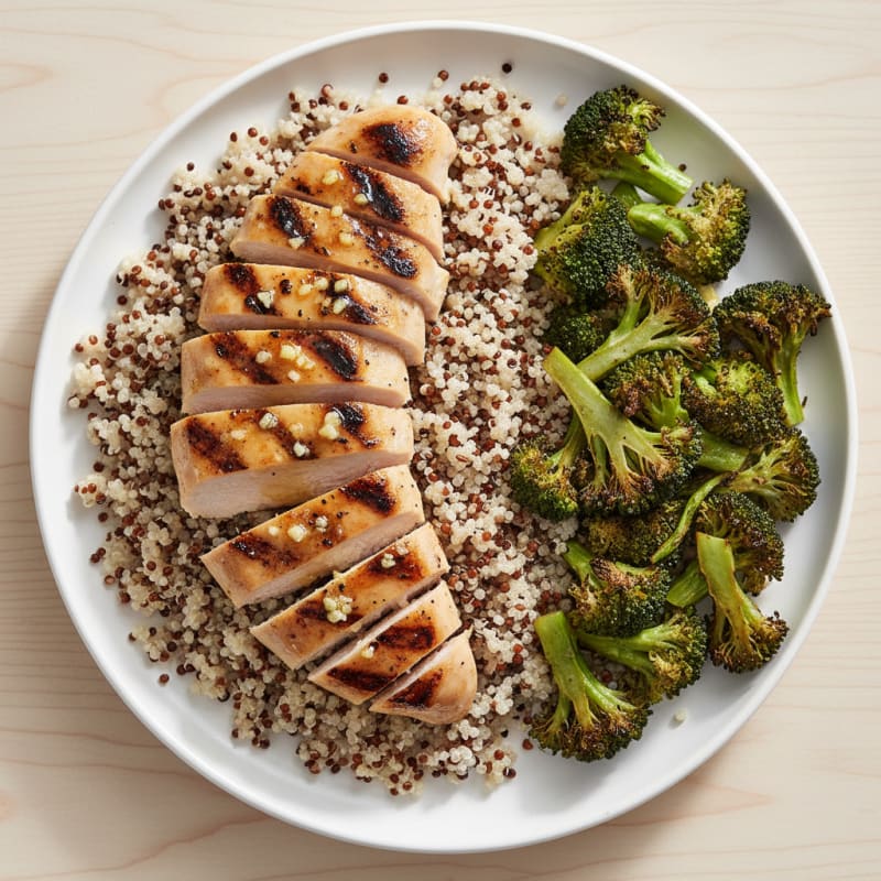 Grilled Chicken Breast with Quinoa and Roasted Broccoli