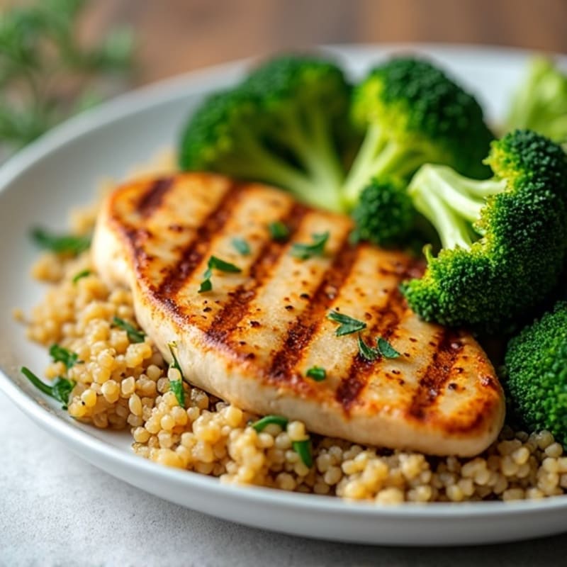 Grilled Chicken Breast with Quinoa and Roasted Broccoli