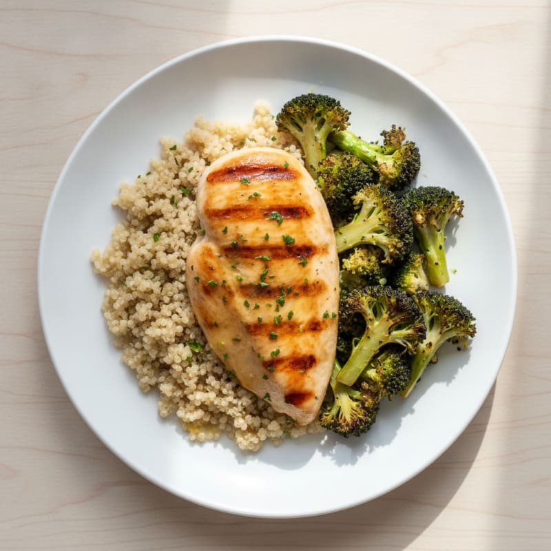 Grilled Chicken Breast with Quinoa and Roasted Broccoli