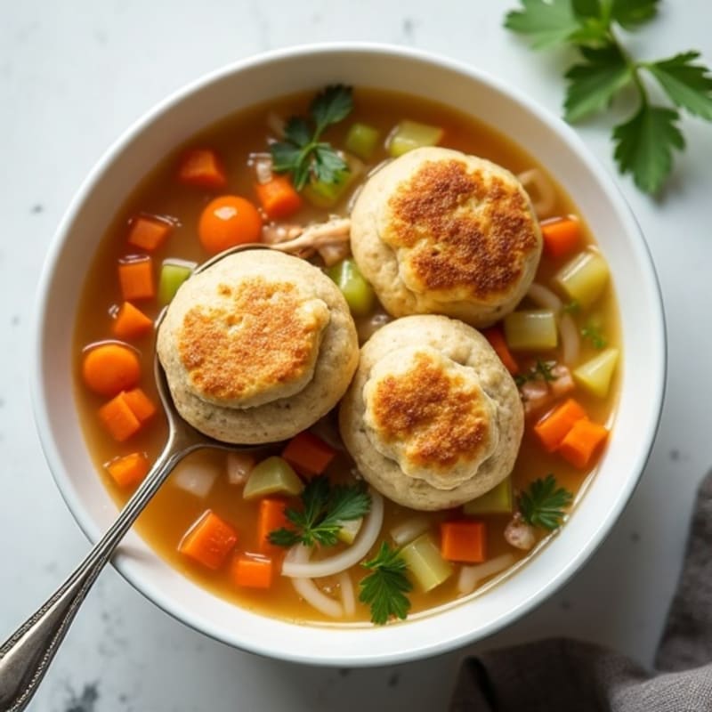 Healthy Chicken and Vegetable Soup with Fluffy Herb Dumplings