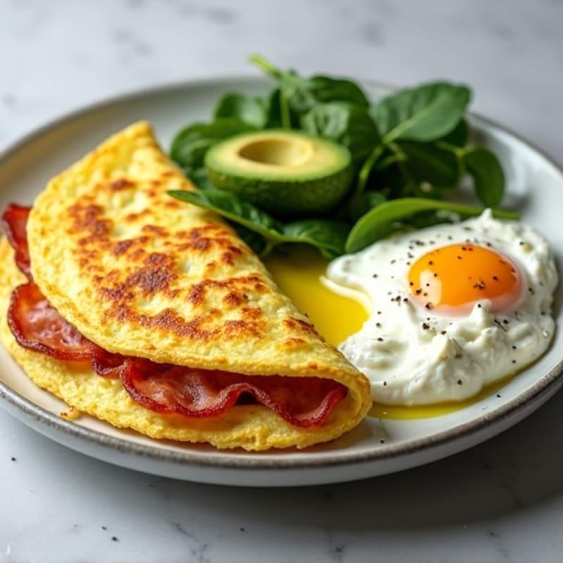 Crispy Turkey Bacon and Spinach Egg White Omelette with Cottage Cheese