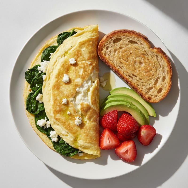 Egg White and Spinach Omelette with Sourdough Toast and Strawberries