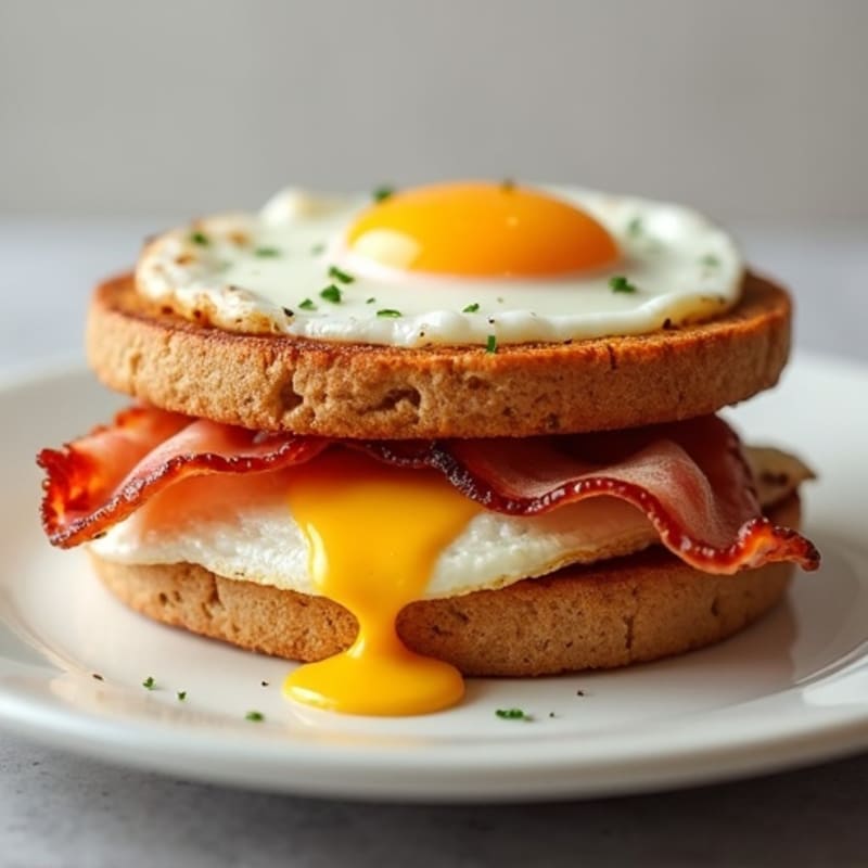 Crispy Turkey Bacon and Egg Breakfast Sandwich with Whole Grain English Muffin