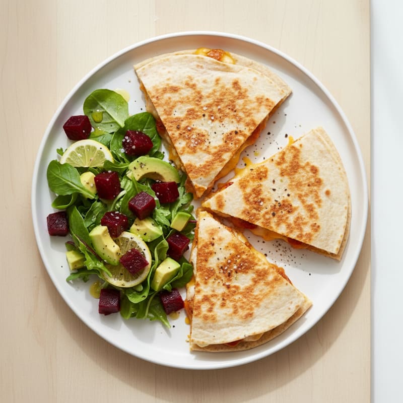 Pan-Seared Chicken Quesadilla with Earthy Beetroot Salad