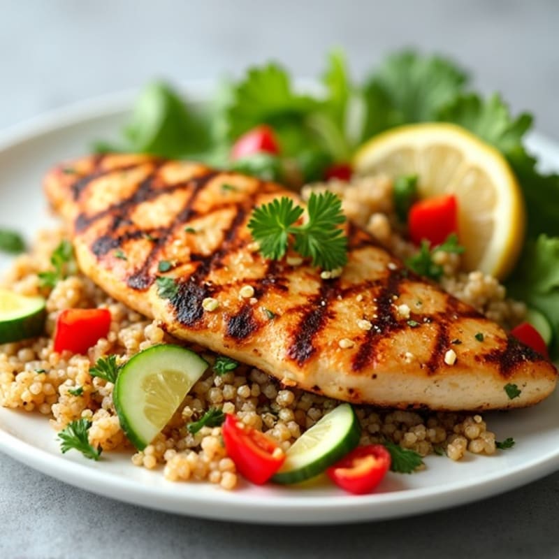 Grilled Chicken Breast with Crunchy Quinoa Salad and Lemon Vinaigrette
