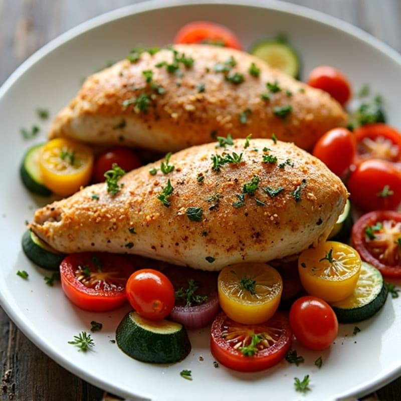 Herb-Crusted Sheet Pan Chicken with Roasted Rainbow Vegetables