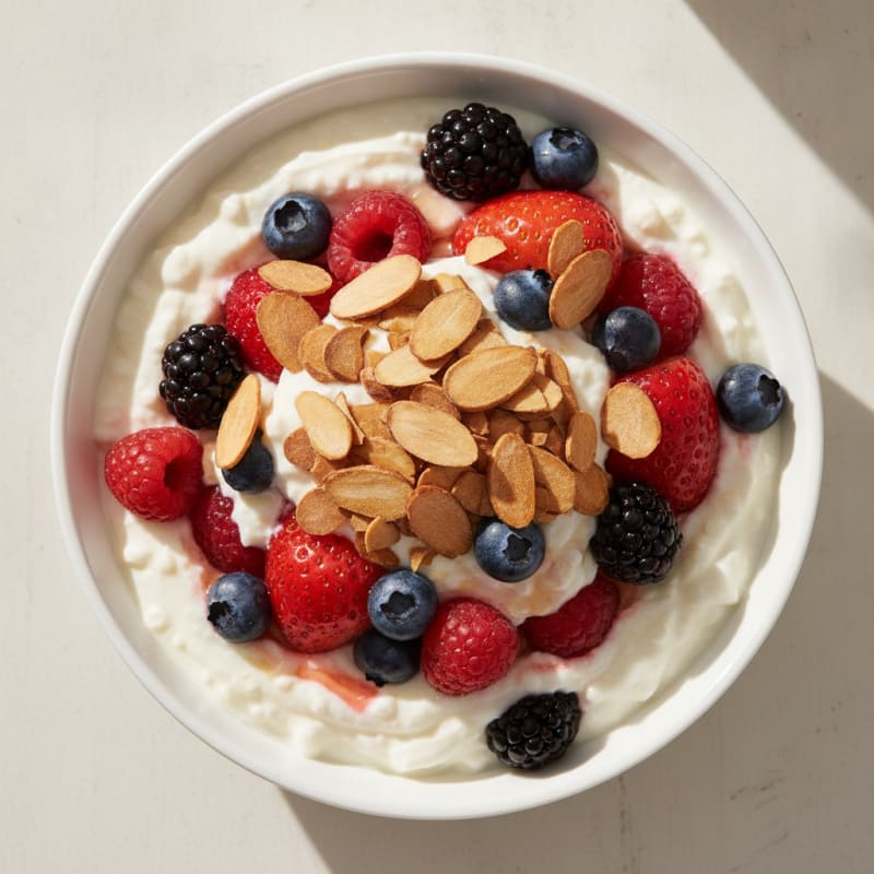 Greek Yogurt Protein Parfait with Mixed Berries and Almonds