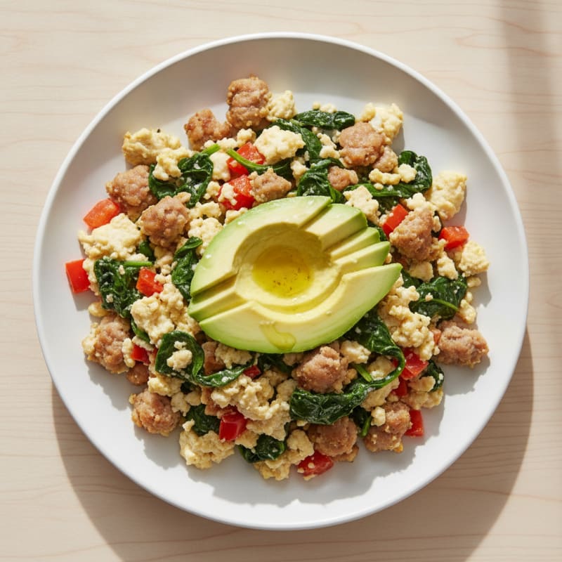 Egg White and Turkey Sausage Scramble with Spinach