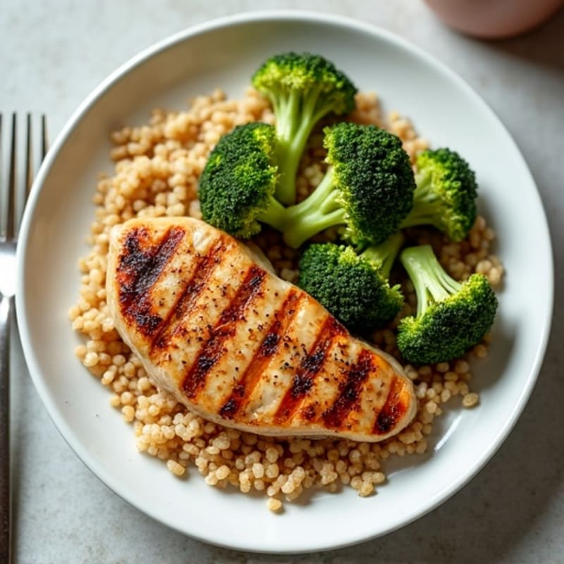 Grilled Chicken Breast with Quinoa and Roasted Broccoli