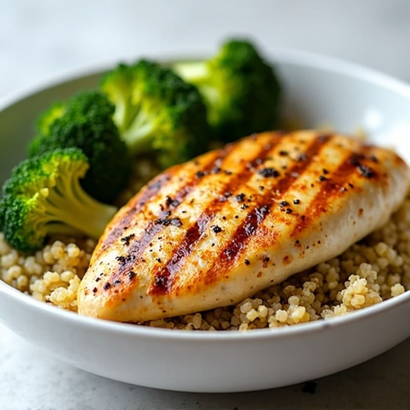 Grilled Chicken Breast with Quinoa and Roasted Broccoli
