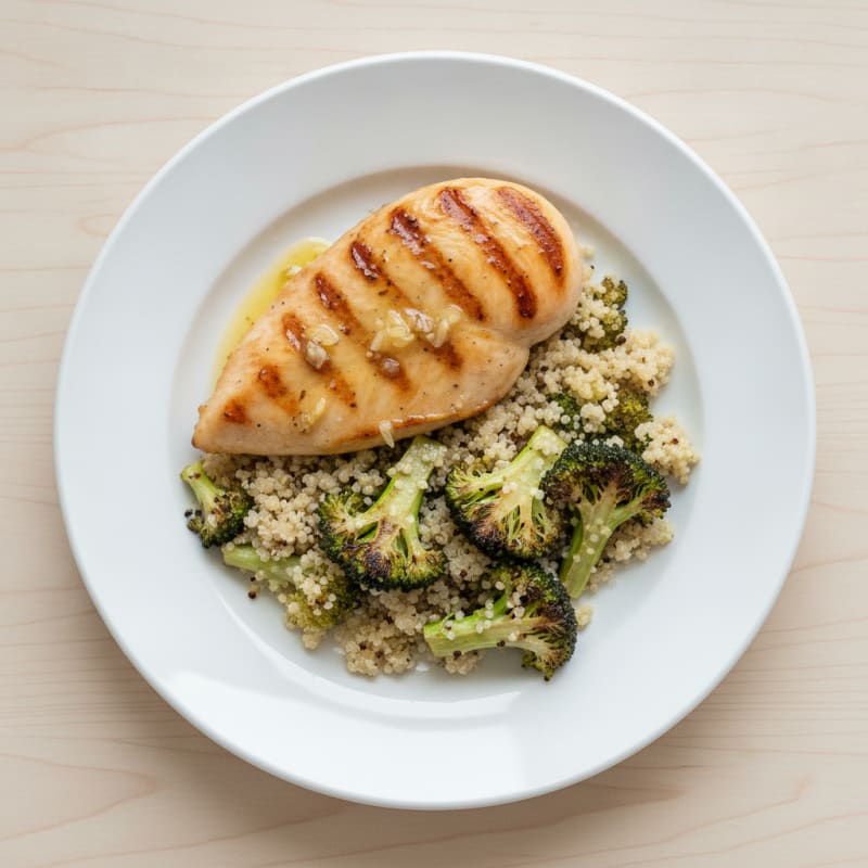 Grilled Chicken Breast with Quinoa and Roasted Broccoli