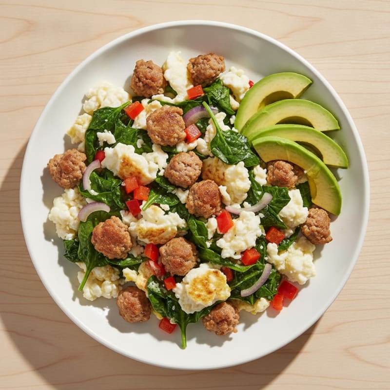 Egg White and Spinach Scramble with Turkey Sausage